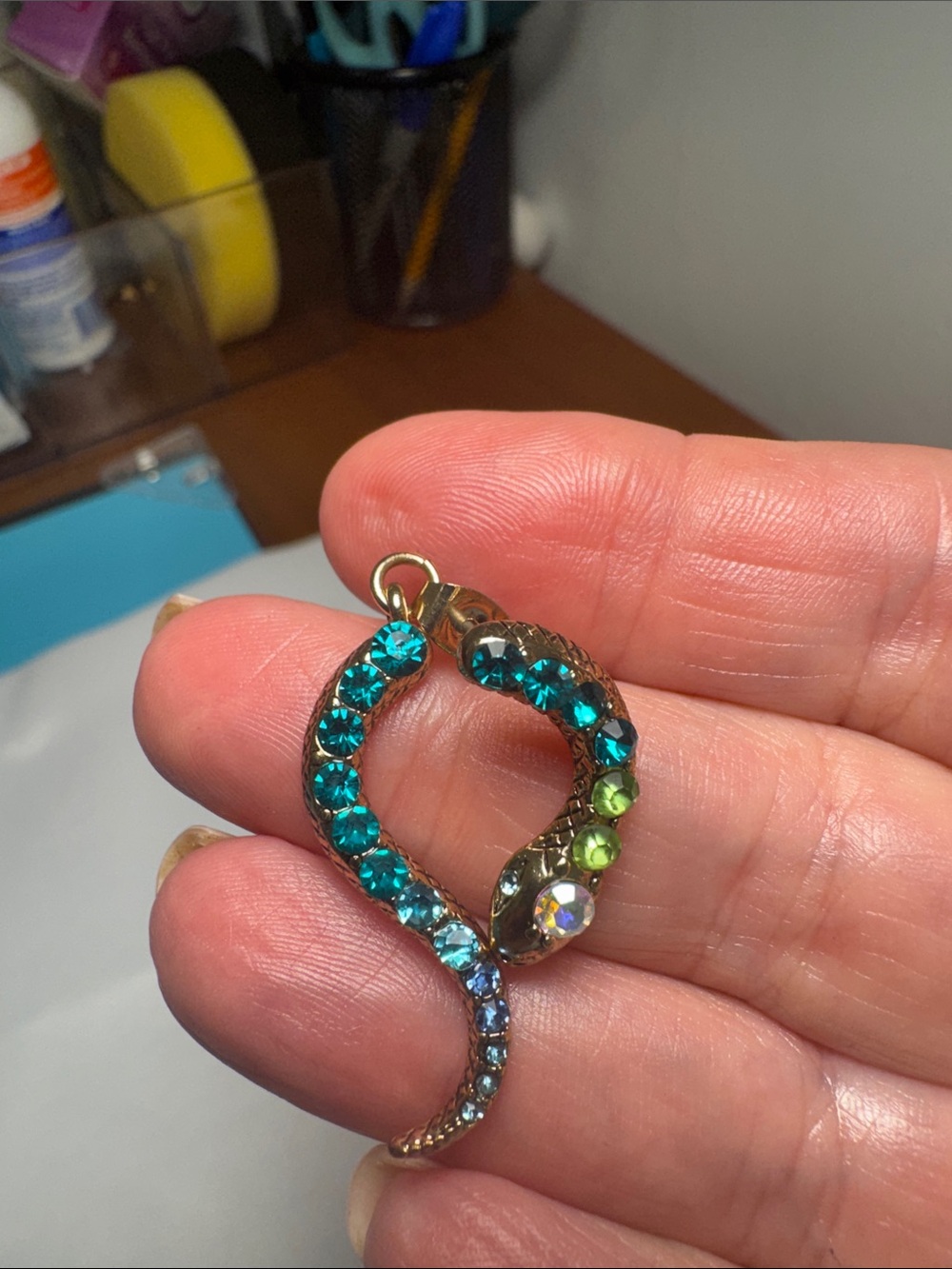 Betsey Johnson Teal Aqua & Lime Snake Drop Earrings - Picture 2 of 4